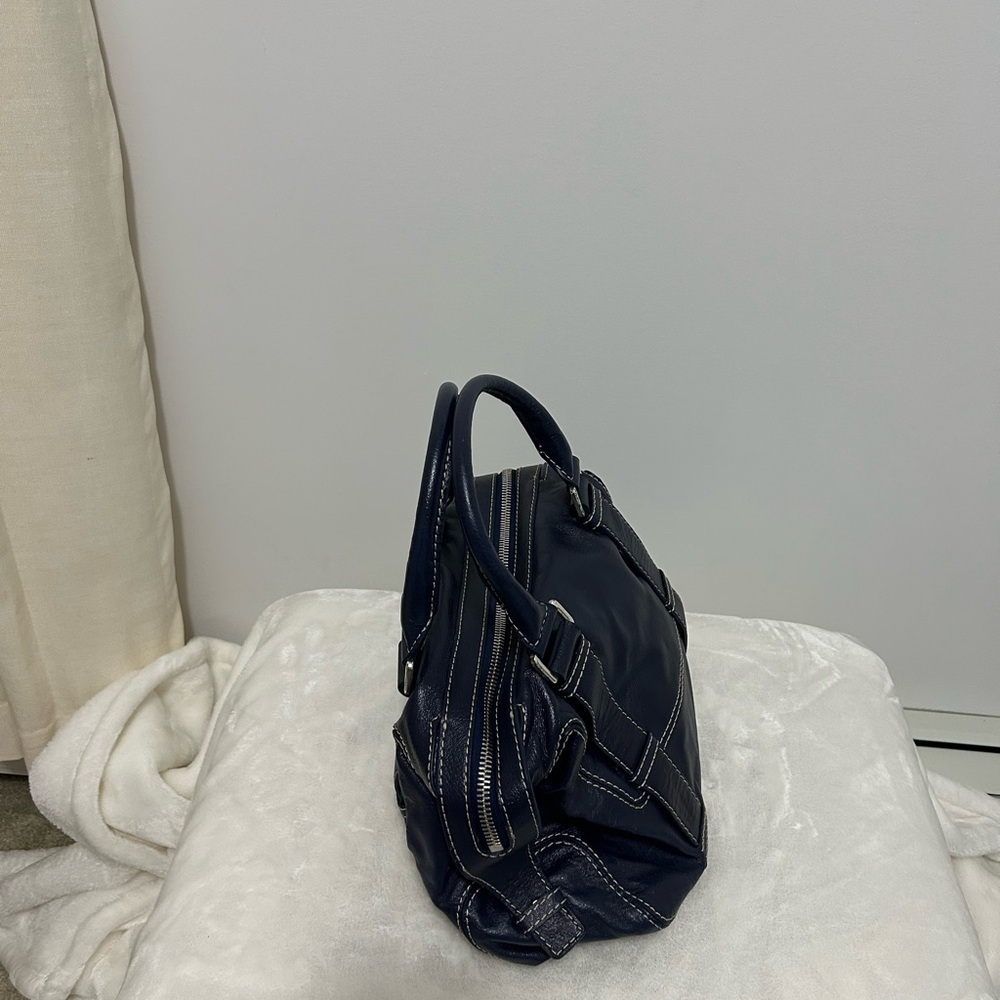 Michael Kors Vintage Navy Blue Leather Contrast Stitch Satchel Bag - Picture 2 of 6